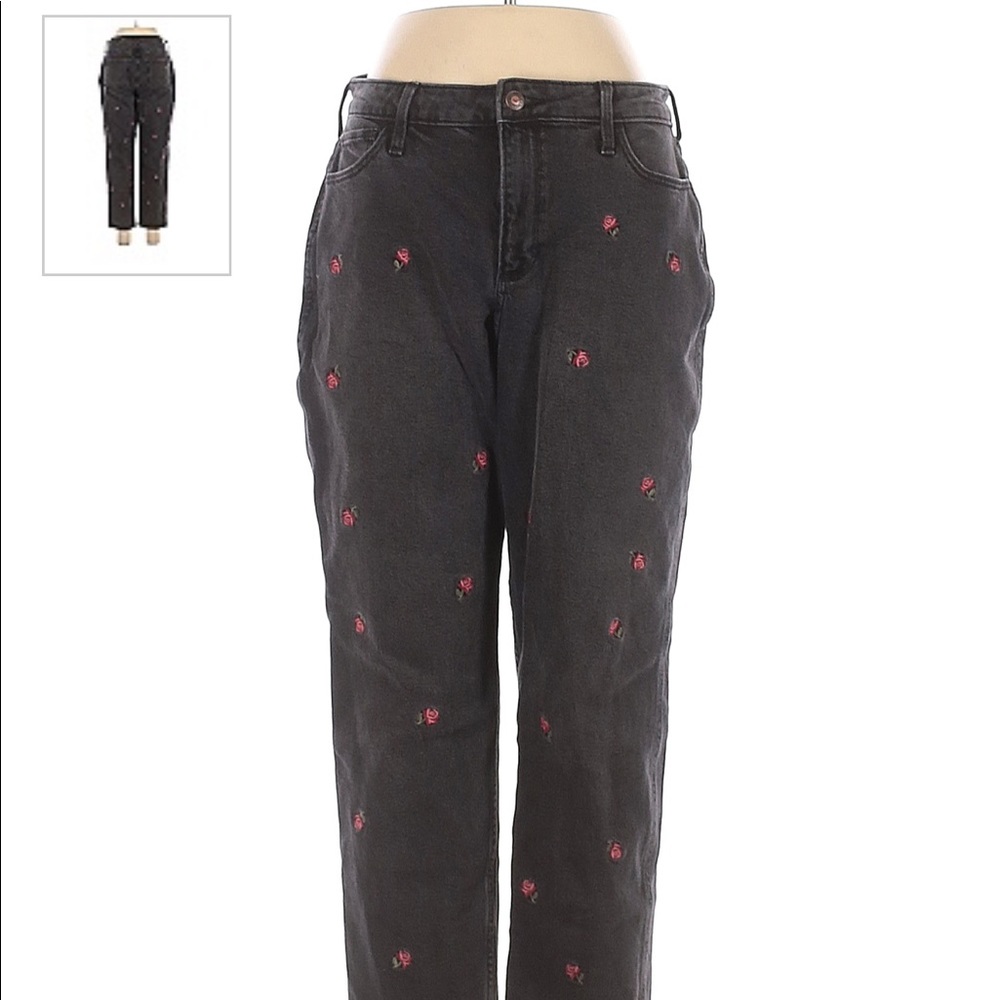 Hollister rose embroidered mom jeans